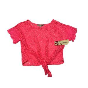 NWT Speechless Girks Hot Pink Lace Tie Crop Shirt Small